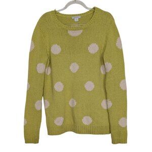 Garnet Hill Polka Dot Sweater Womens Size Small Chartreuse Yellow Knit Cotton